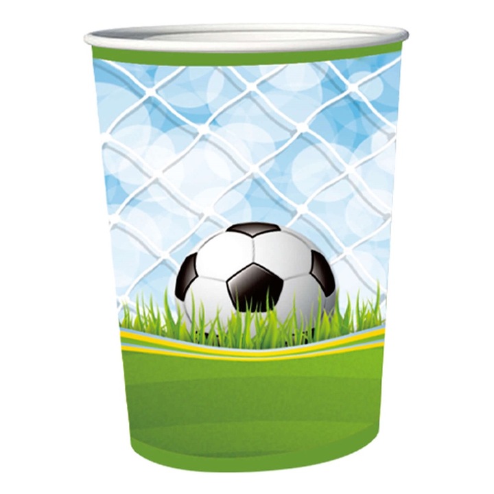 Set 8 buc pahare carton multicolor, 8.7 cm, minge fotbal