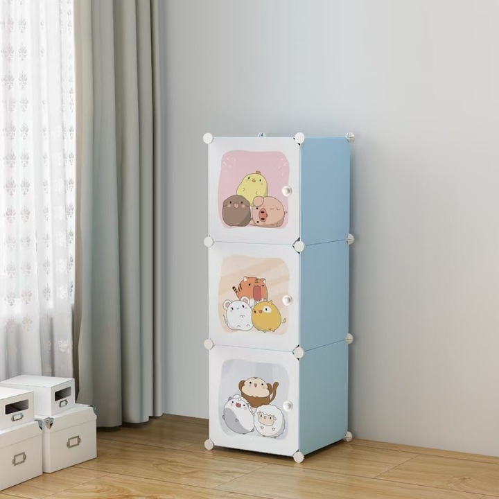 Dulap Modular Copii, 3 Usi, Naimeed D6843, 110x35x35 cm, Albastru