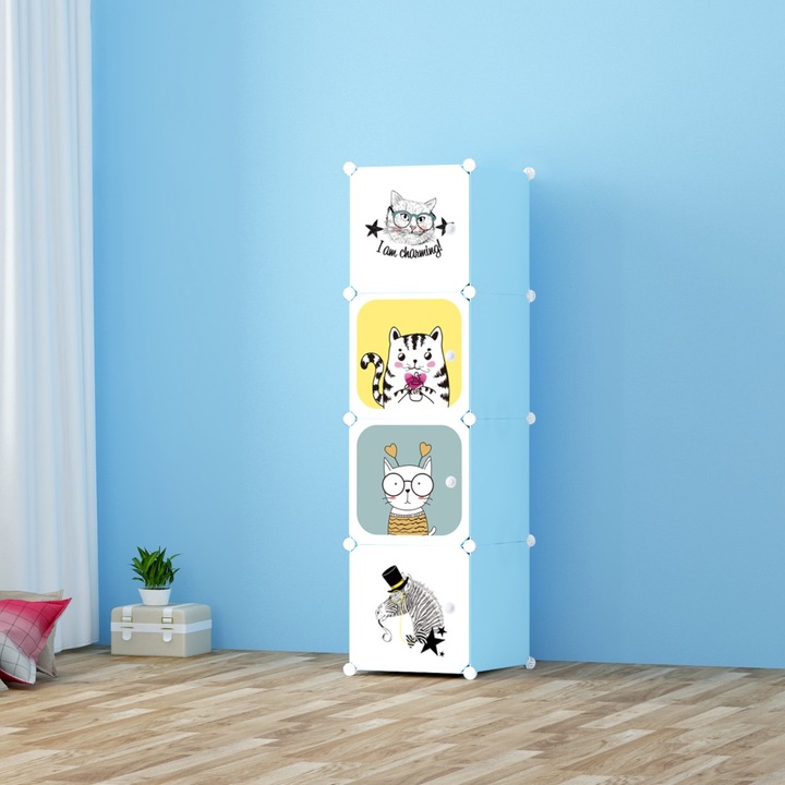 Dulap Modular Copii, 4 Usi, Naimeed D6848, 146x35x35 cm, Albastru