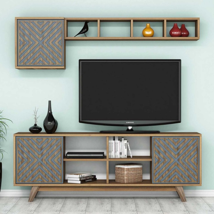 Comoda TV, C1TV-0094, Albastru, 160x35x56 cm