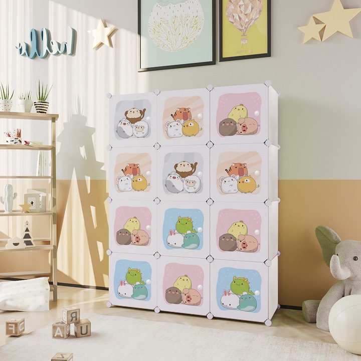 Детски модулен гардероб, 12 отделения, Naimeed D6866, 148x110x37 см, бял