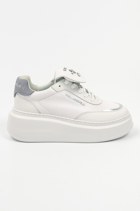 Karl Lagerfeld, Кожени спортни обувки с декоративни камъни, Бял