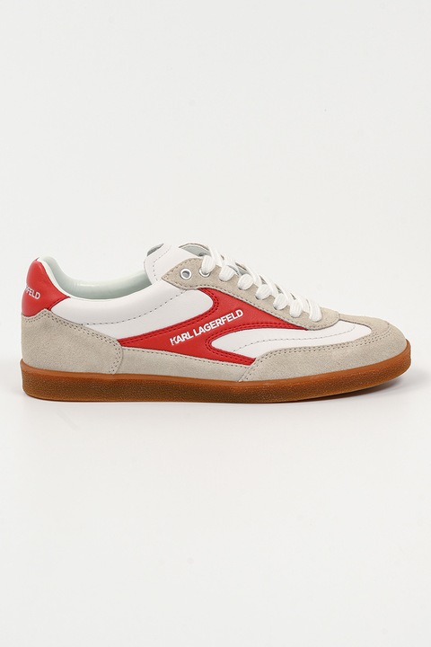 Karl Lagerfeld, Кожени спортни обувки Kandidate с контрасти, Червен, Светло бежово, 39