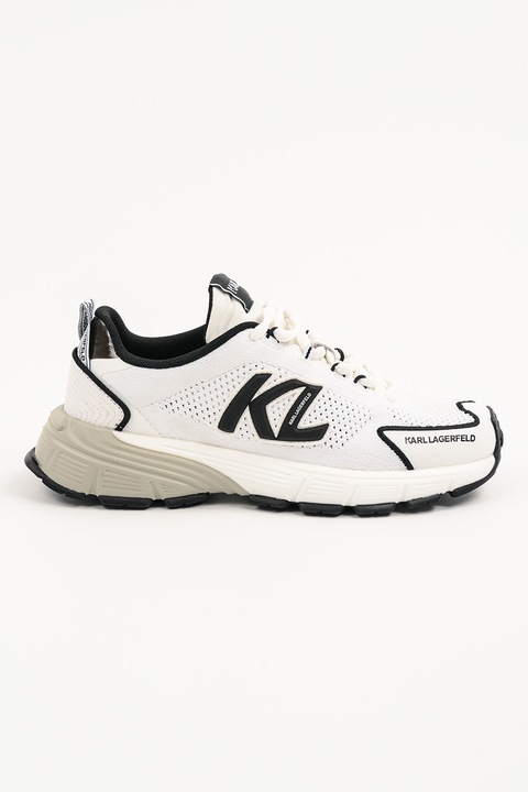 Karl Lagerfeld, Спортни обувки с мрежа, лого и кожа, Бял/Черен