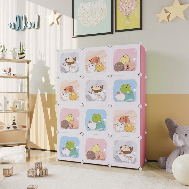 Детски модулен гардероб, 12 отделения, Naimeed D6867, 148x110x37 см, розов