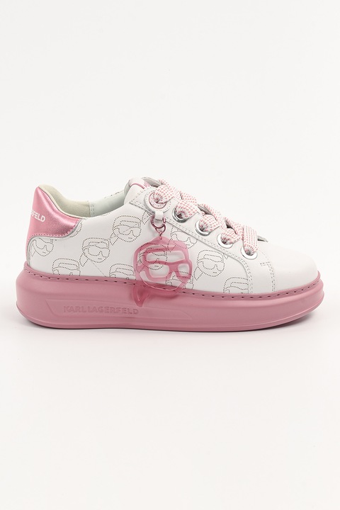 Karl Lagerfeld, Кожени спортни обувки Kapri с лого, Бял/Прашно розово