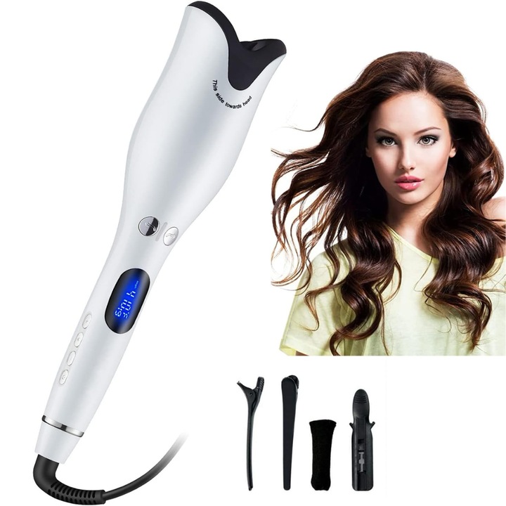 Rózsa Alakú Kerámia Hajgöndörítő LCD Kijelzővel, Állítható Hőmérséklettel, Minden Hajtípushoz - Fehér YZM007