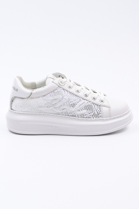 Karl Lagerfeld, Pantofi sport de piele cu logo si segmente semitransparente Kapri, Alb