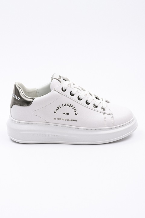 Karl Lagerfeld, Кожени спортни обувки с лого, Бял/Сребрист