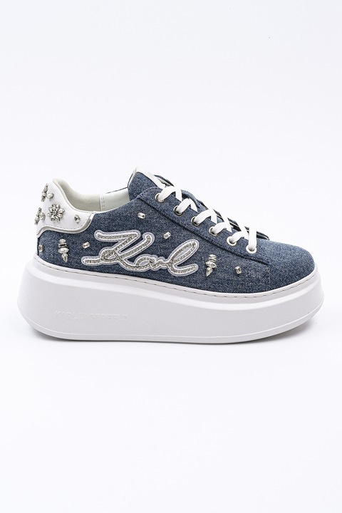 Karl Lagerfeld, Скосени спортни обувки от деним, Прашно синьо/Сребрист, 40