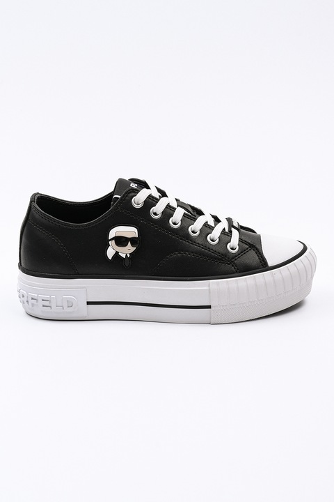 Karl Lagerfeld, Tenisi low-cut din piele cu logo aplicat, Negru