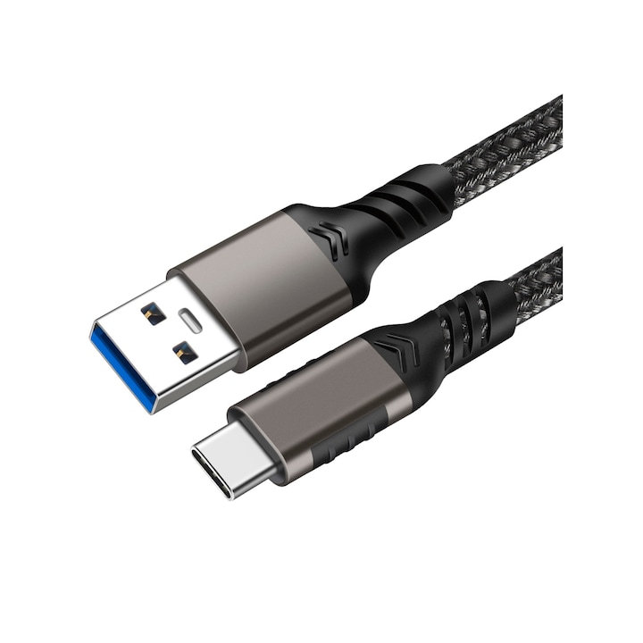 USB кабел, 3.0, трансфер на данни 10Gbps & AndroidAuto, зареждане 3A20V - 60W, съвместим Samsung, Huawei, Xiaomi, Oppo, OnePlus, Universal, външен твърд диск, черен текстил, 0,5 м