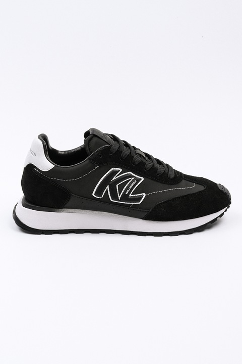 Karl Lagerfeld, Pantofi sport low-cut cu garnituri din piele intoarsa, Negru