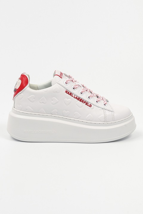 Karl Lagerfeld, Pantofi sport wedge cu inimi in relief, Rosu/Alb