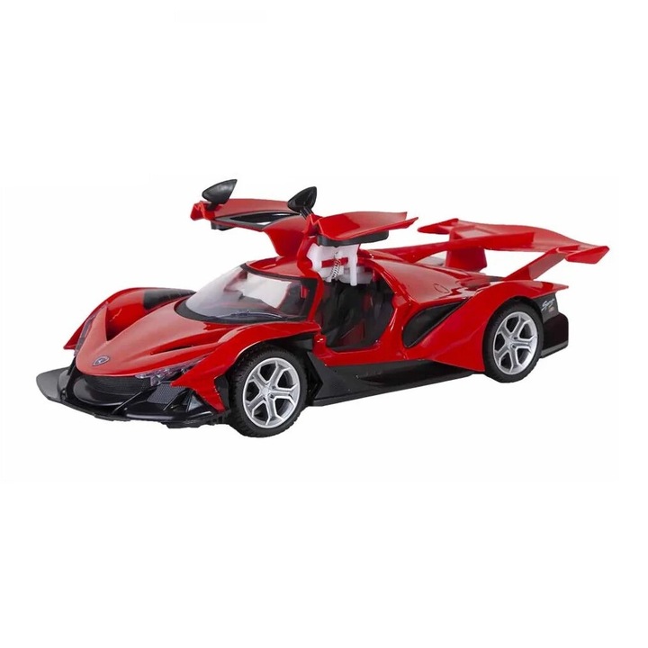 Състезателна кола с дистанционно управление, Welora, За деца над 6 години, C акумулаторни батерии, Червена, 35 см