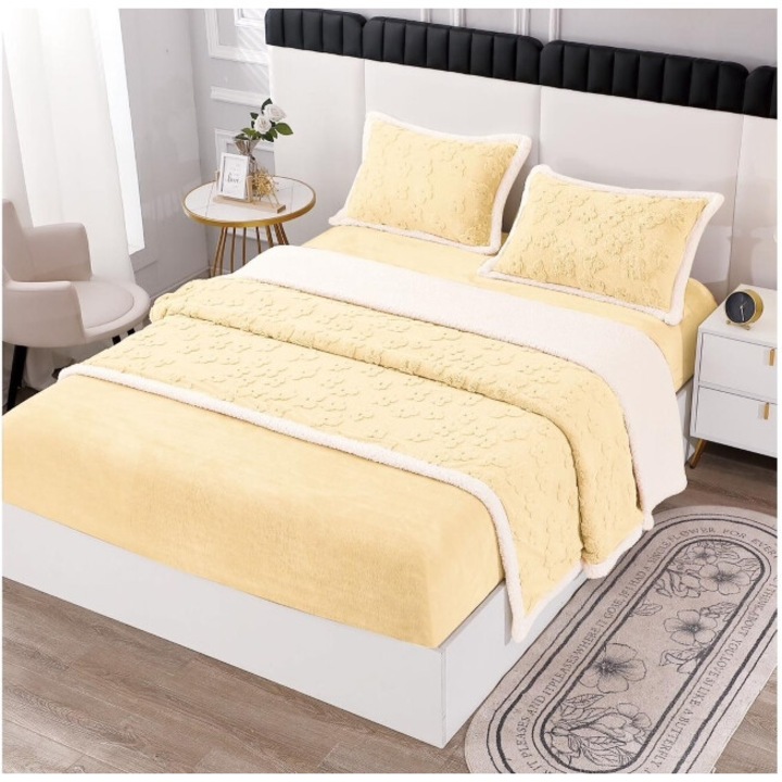 Lenjerie cu blanita, model tricotat cu elastic, 180x200 cm, galben