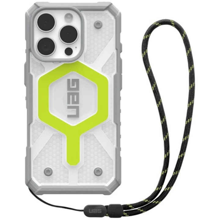 Husa de protectie UAG Pathfinder Clear MagSafe pentru iPhone 16 Pro Max, Active Neon Lanyard