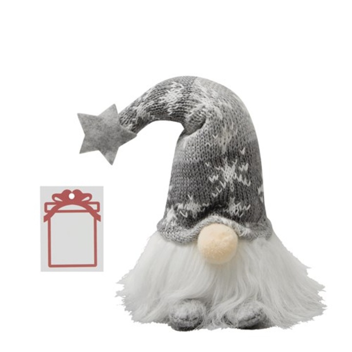 Figurina Craciun gnom spiridus Weser Emil, gri, figurina luminoasa, on/off, Ø7 x 23 cm, baterii incluse