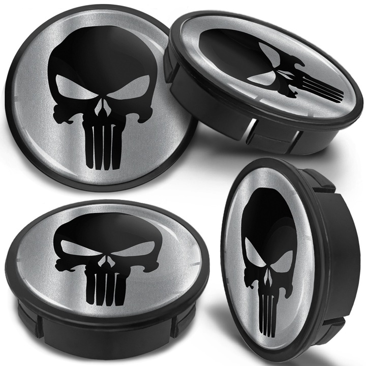 Set capace roti din aliaj SkinoEu, diametru exterior 60 mm, diametru interior 56 mm, pentru jante din aliaj, universal, negru/argintiu, CX 38X, 4 buc.