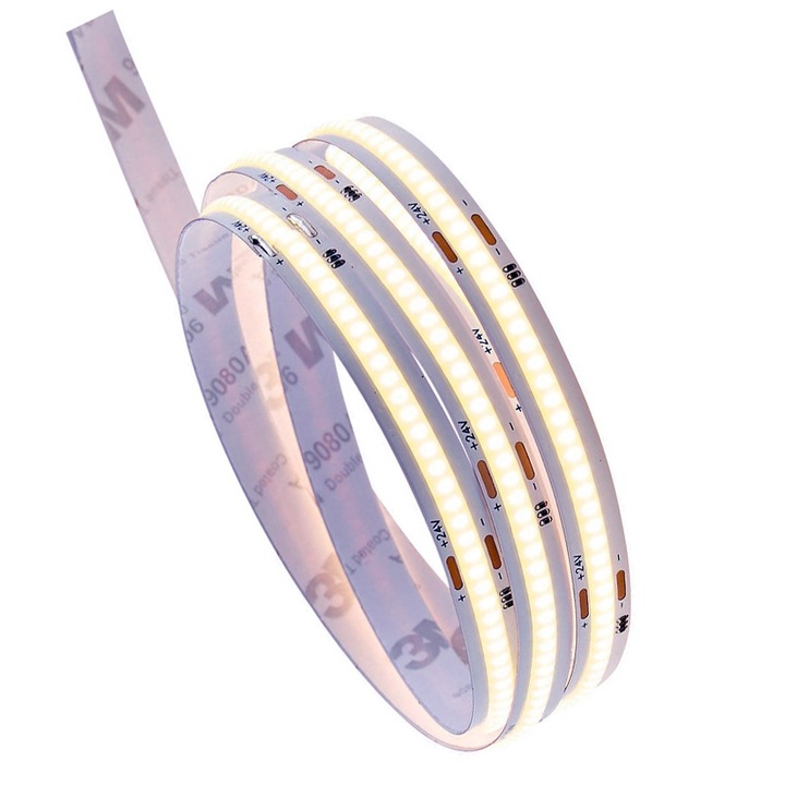 Banda LED COB 12V Premium 10M Lumina Rece 6500K 10W/M 320LED/M 1000lm/M CRI90 Fucida®