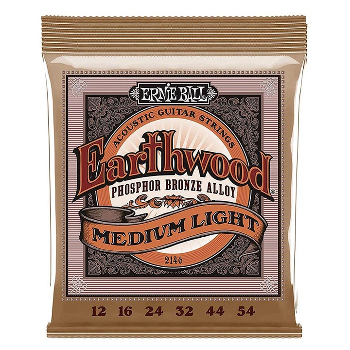 Комплект 6 струни за акустична китара Ernie Ball Earthwood, EB2146 12-54, фосфорен бронз