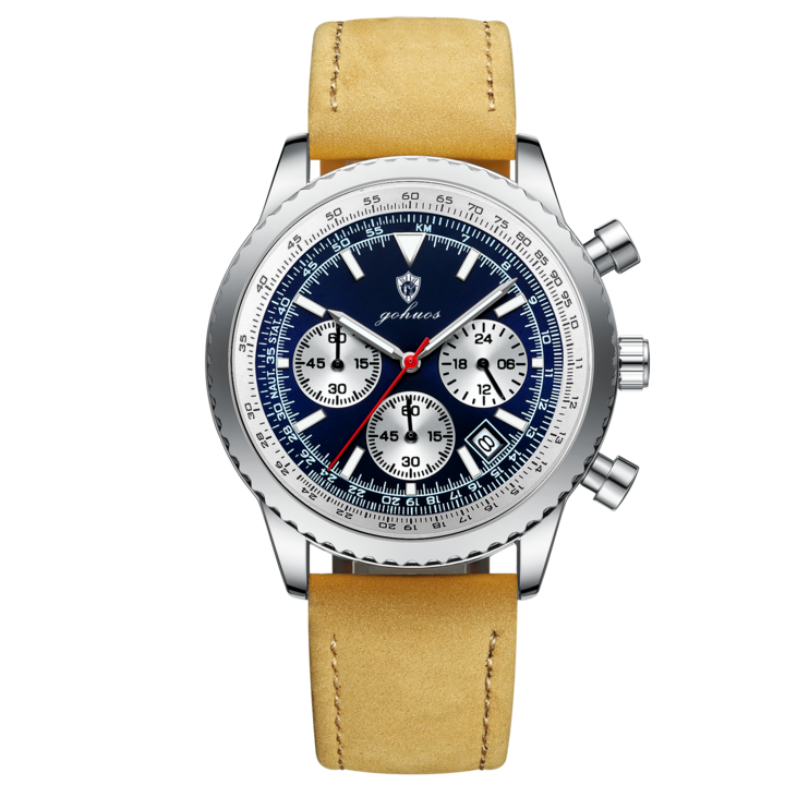 Gohuos, Férfi karóra, Kvarc, Kronográf, Analóg, Dátumkijelzés, Valódi bőr, Kékesbarna