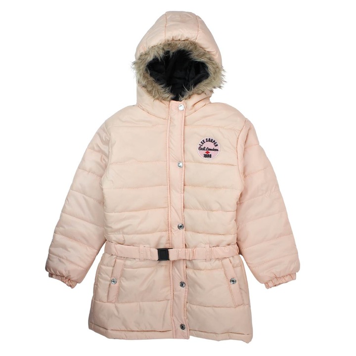 Geaca fete cu logo, gluga si buzunare laterale, roz, Lee Cooper