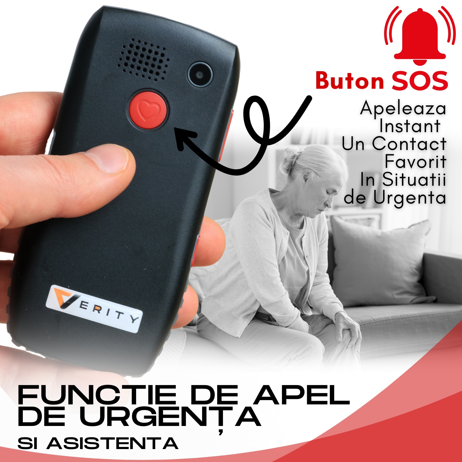 Telefon mobil pentru seniori, cu meniul in limba Romana, taste mari, buton SOS, micro SIM, retea 4G, Functie Apelare Rapida, Bluetooth, Radio, Camera, Lanterna