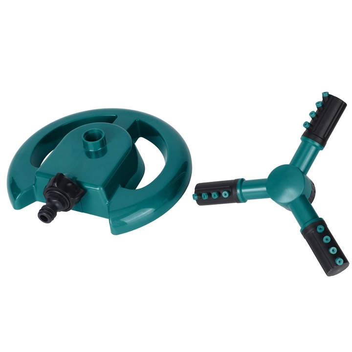 Jormftte kerti locsoló 3 karral, 360°-os forgatással, zöld, gyep öntözésére