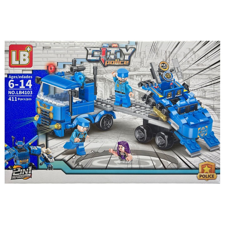 LB City Police 2 az 1-ben építőkészlet, Kamion - Robot, 411 darab