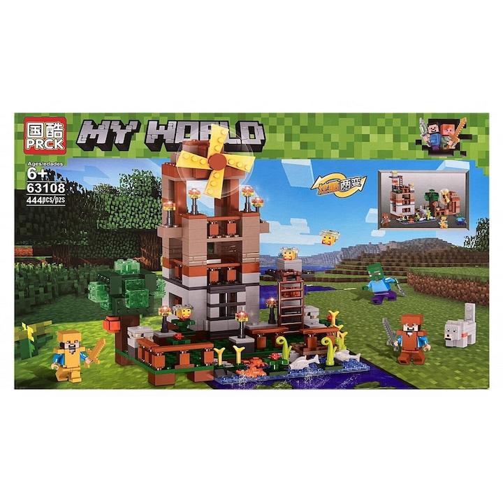 Minecraft építőkészlet, Szélmalom, 2 összeszerelési mód, 444 darab