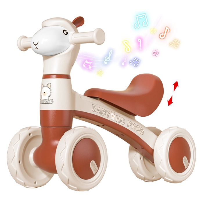 Детски велосипед за балансиране Wacorresi, очарователен дизайн, музикална функция, изстрелващ балон, 80x58x51 см, 1-3 години, кафяв