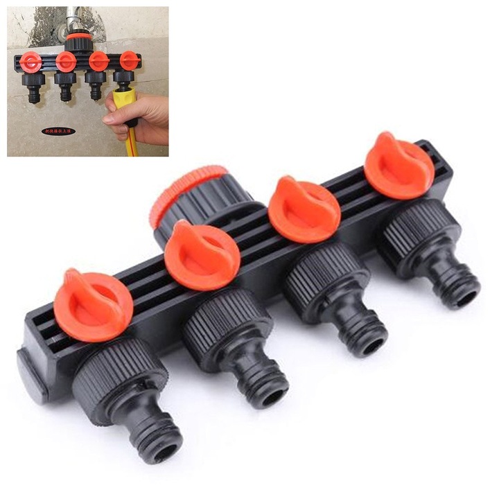 Jormftte öntöző elosztó, 4 kimenet, tömlőadapter, kerti csapokhoz