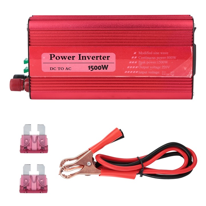 Jormftte 1500W 12V/24V autós inverter, 220V, intelligens védelem, csendes ventilátor