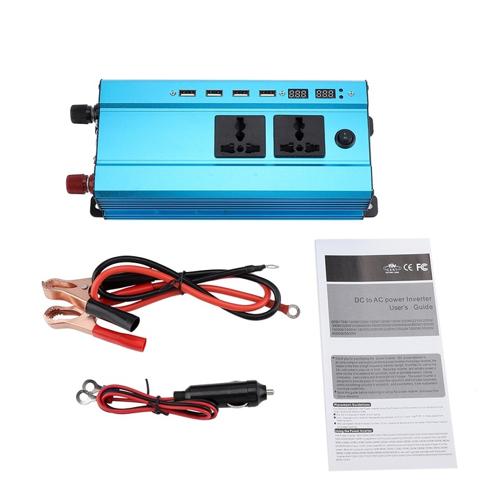 Jormftte 12V-ról 220V-ra inverter, 4 USB port, 1000W, alumíniumötvözet ház
