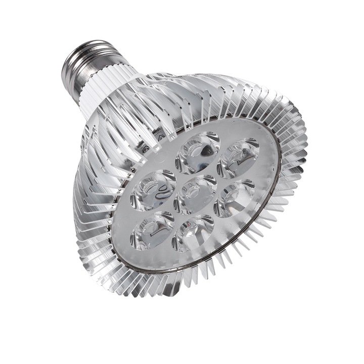 Lampa de crestere LED 7W Jormftte E27, spectru complet, 6 rosii + 1 albastra, pentru plante, interior