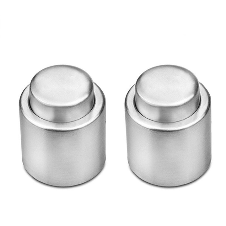 Set tirbusoane, dopuri vacuum pentru sticle de vin, inox, argintiu, 4.5x5cm