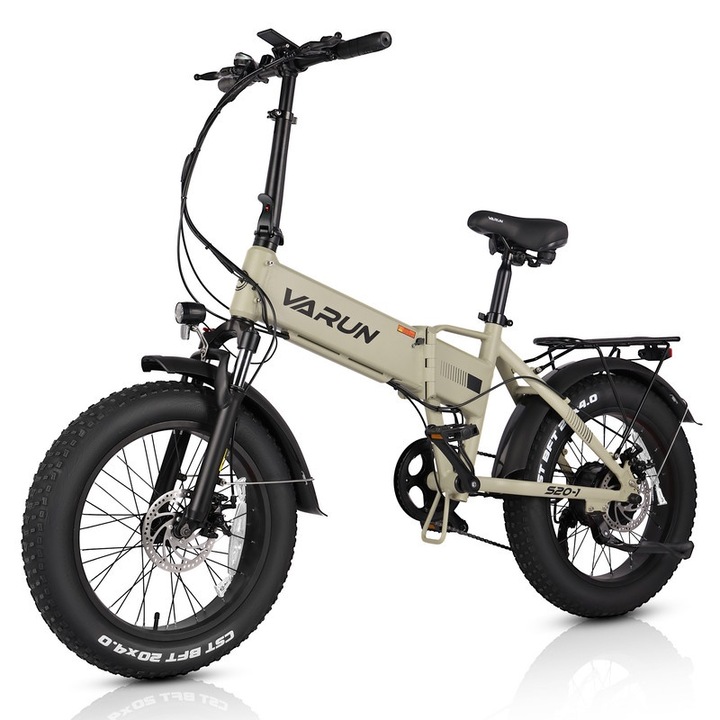 VARUN E-Bike 20' x 4.0 сгъваем електрически велосипед, 250 W безчетков мотор, 48 V 13 Ah сменяема батерия, 7-степенен скоростен лост Shimano, сив
