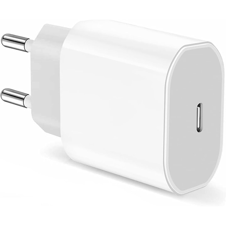 Адаптер, USB C Charger 20W, Rqiurpn, за Европа, съвместим с iPhone 15/14/13/12, компактен дизайн, бял