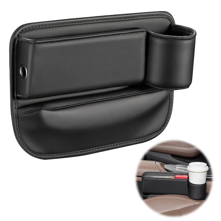Organizator auto cu suport pentru pahar, negru, 30x20x10cm, pentru scaunul soferului si pasagerului