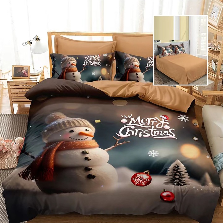 Lenjerie pat Craciun Finet 3D, 6 piese, cearsaf pat 220x230 cm, pilota 200x230 cm, 2 fete perna 70x70 cm, 2 fete perna 50x70 cm, F-XMAS59