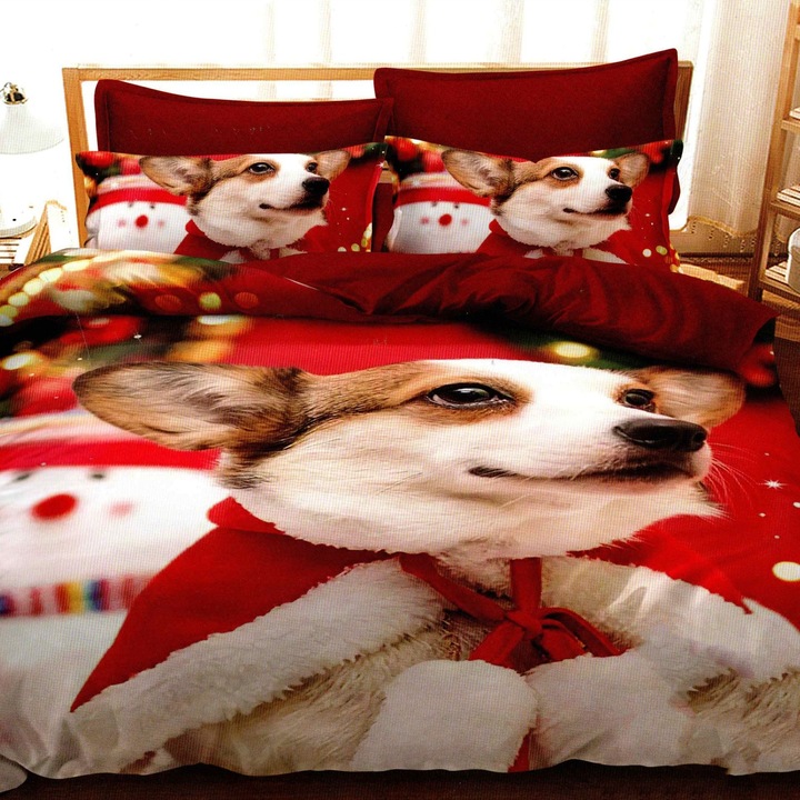 Lenjerie pat Craciun Finet 3D, 6 piese, cearsaf pat 220x230 cm, pilota 200x230 cm, 2 fete perna 70x70 cm, 2 fete perna 50x70 cm, F-XMAS47