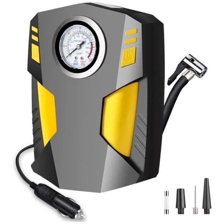 Автомобилен компресор Ritonda ST-5002, 12V, с манометър, 3 дюзи, LED, 14.5x6x20.5см