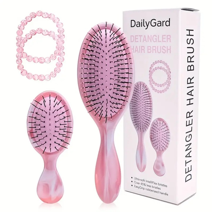 Set de perii de par, 4 piese, moi, design ergonomic, roz