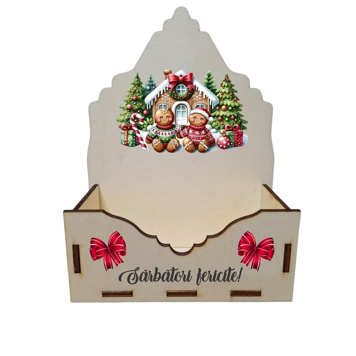 Cutie lemn aranjamente florale, Craciun, Multicolor, 15cm, CCUV002