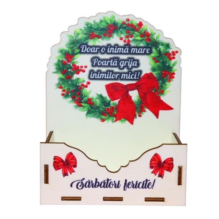 Cutie lemn aranjamente florale, Craciun, Multicolor, 15cm, CCUV016