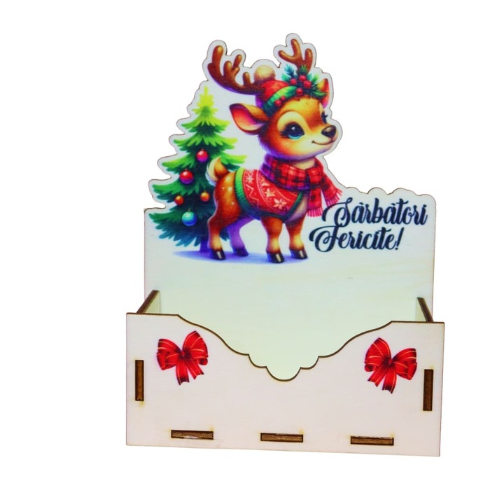 Cutie lemn aranjamente florale, Craciun, Multicolor, 15cm, CCUV023