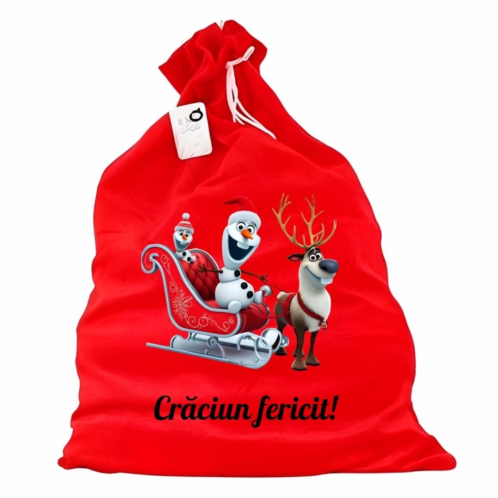 Saculet pentru Cadouri de Craciun, Catifelat, Rosu, Mos Craciun, 60 cm, SMCR003