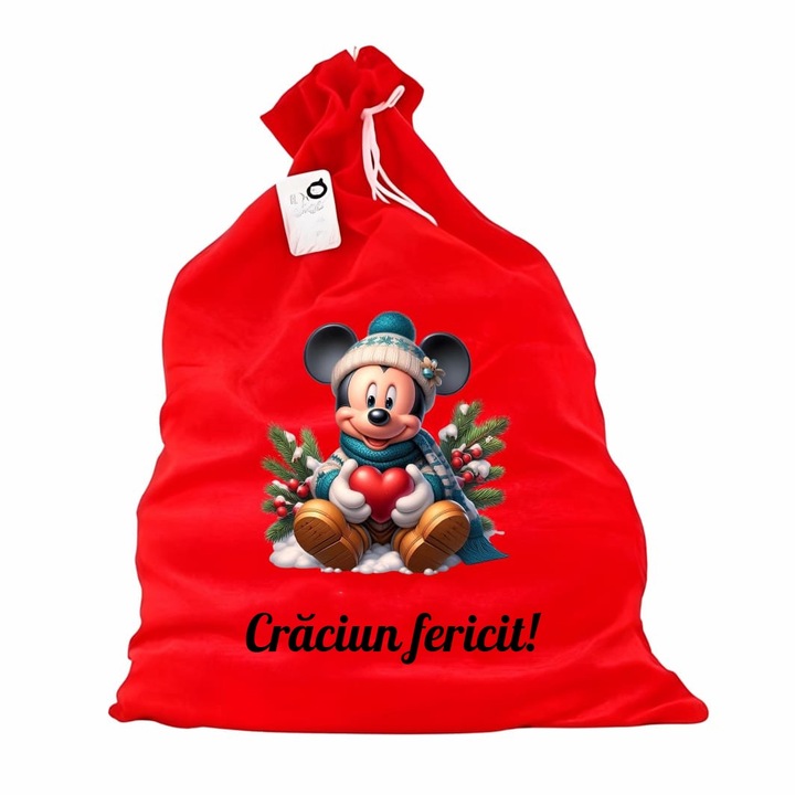 Saculet pentru Cadouri de Craciun, Catifelat, Rosu, Mos Craciun, 60 cm, SMCR002
