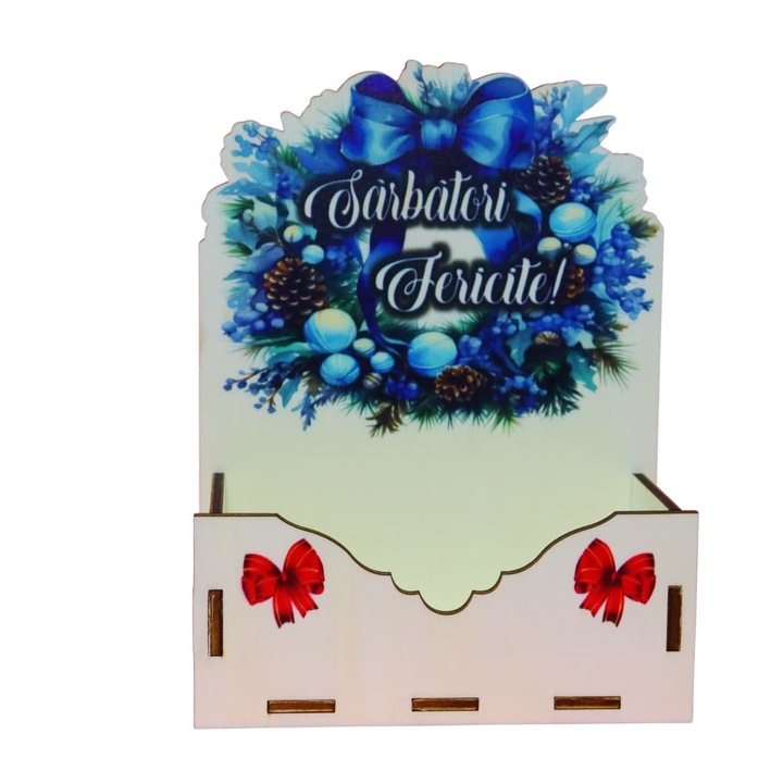 Cutie lemn aranjamente florale, Craciun, Multicolor, 20cm, CCUV021